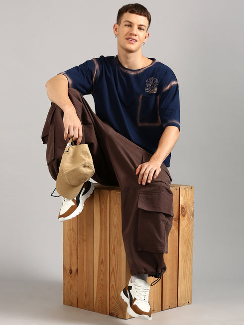 Navy Blue Oversized Spray Printed T-shirt